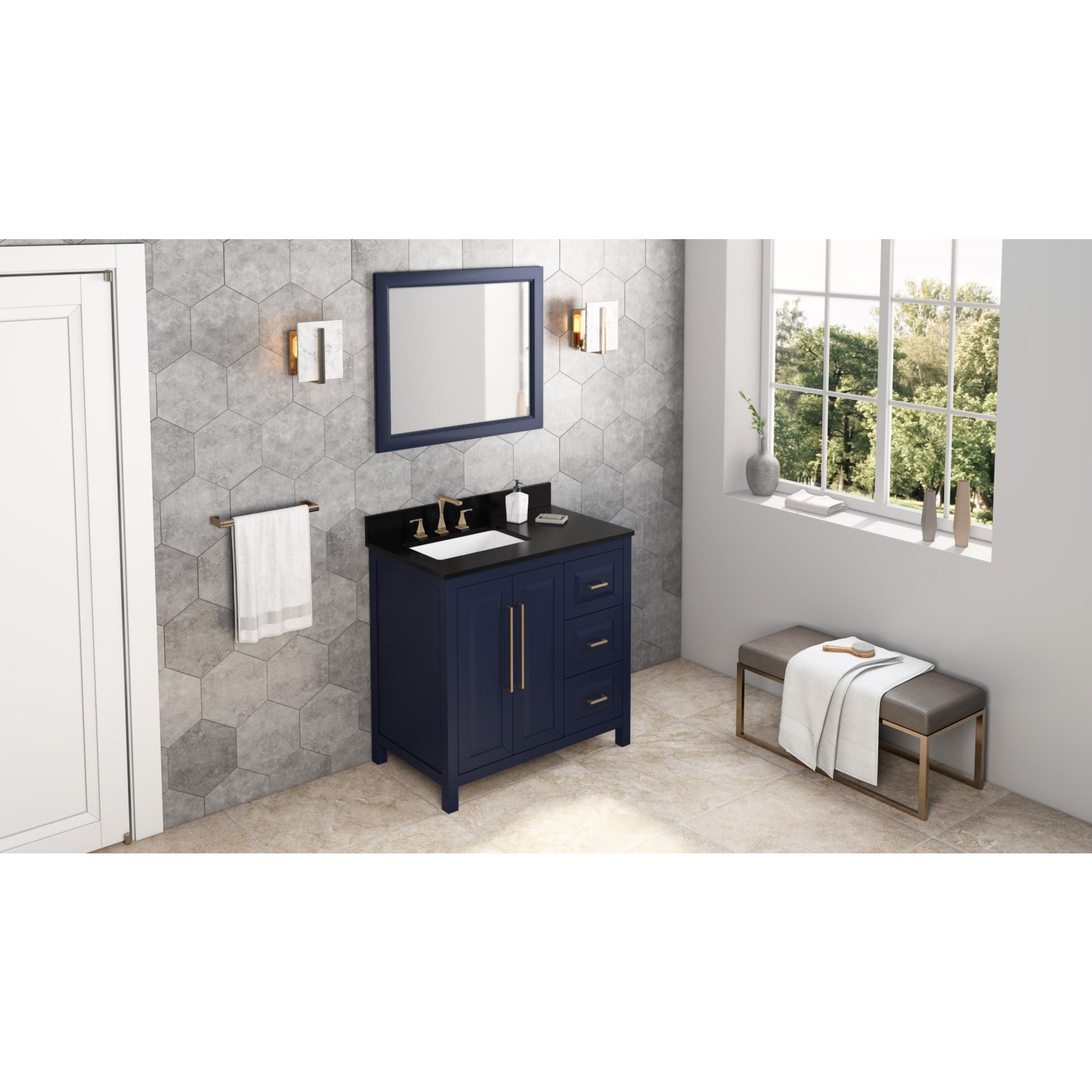 36" Cade Vanity – Left Offset - Hale Blue - Black Granite