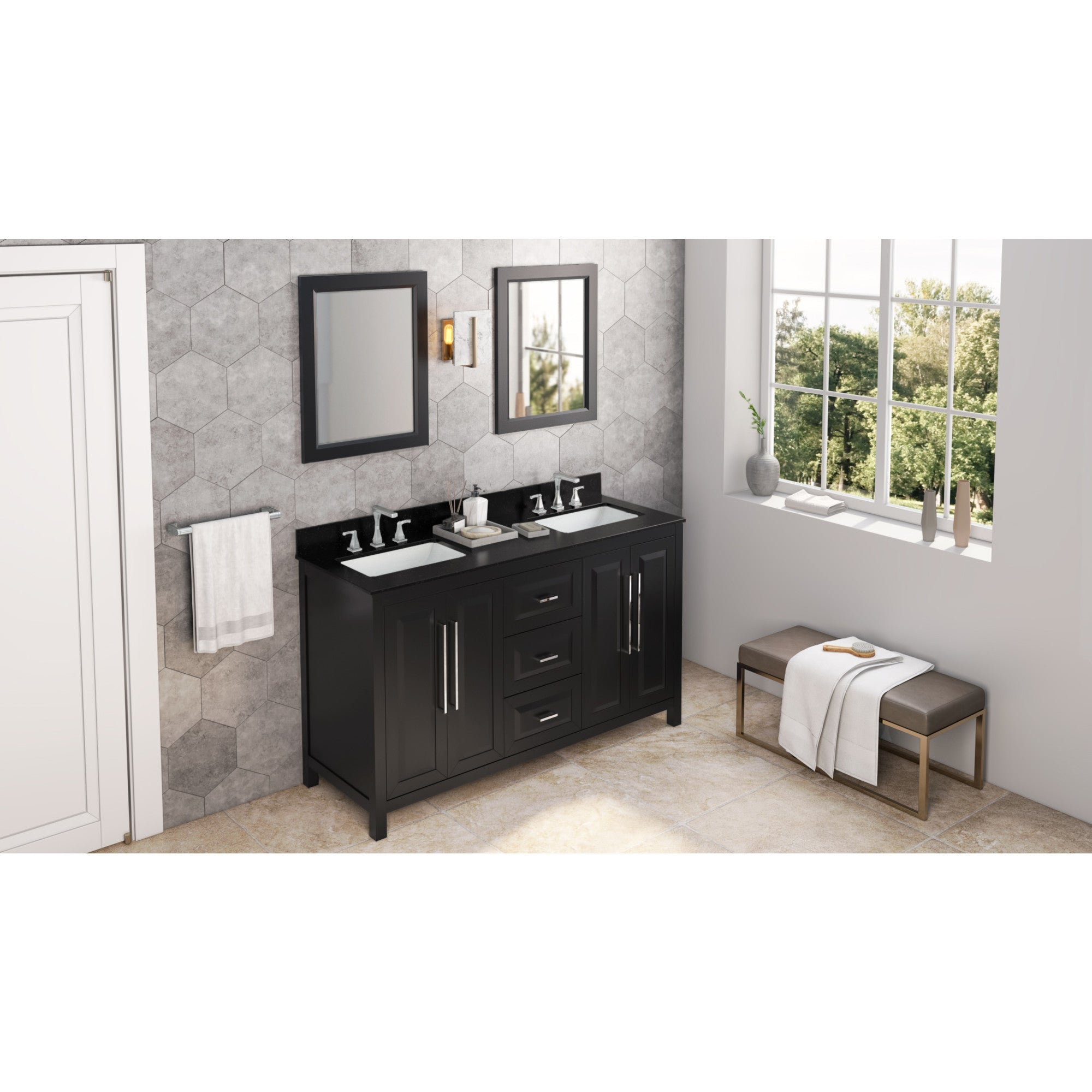 60" Cade Vanity – Double Bowl - Black - Black Granite