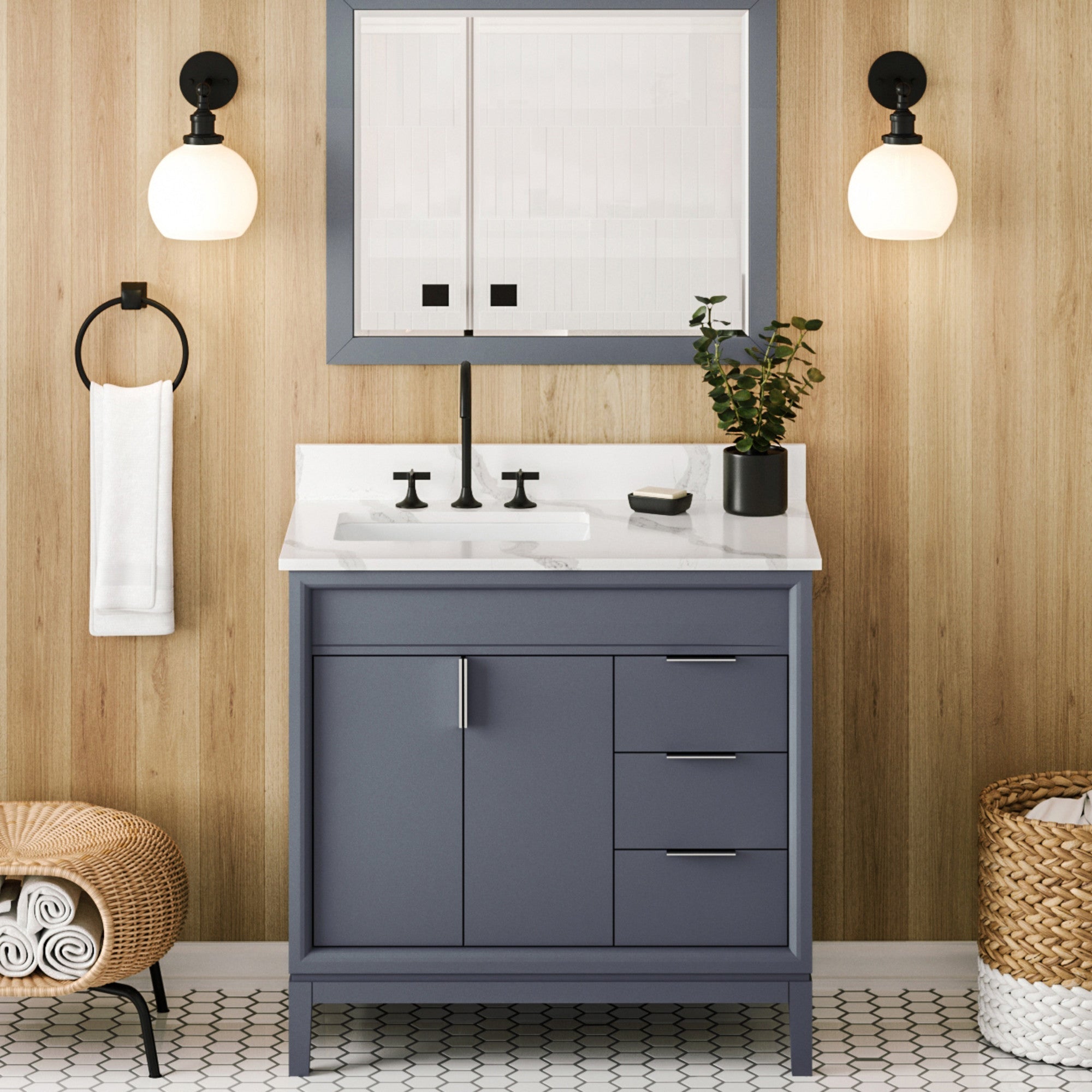 36" Theodora Vanity – Left Offset – Blue Steel