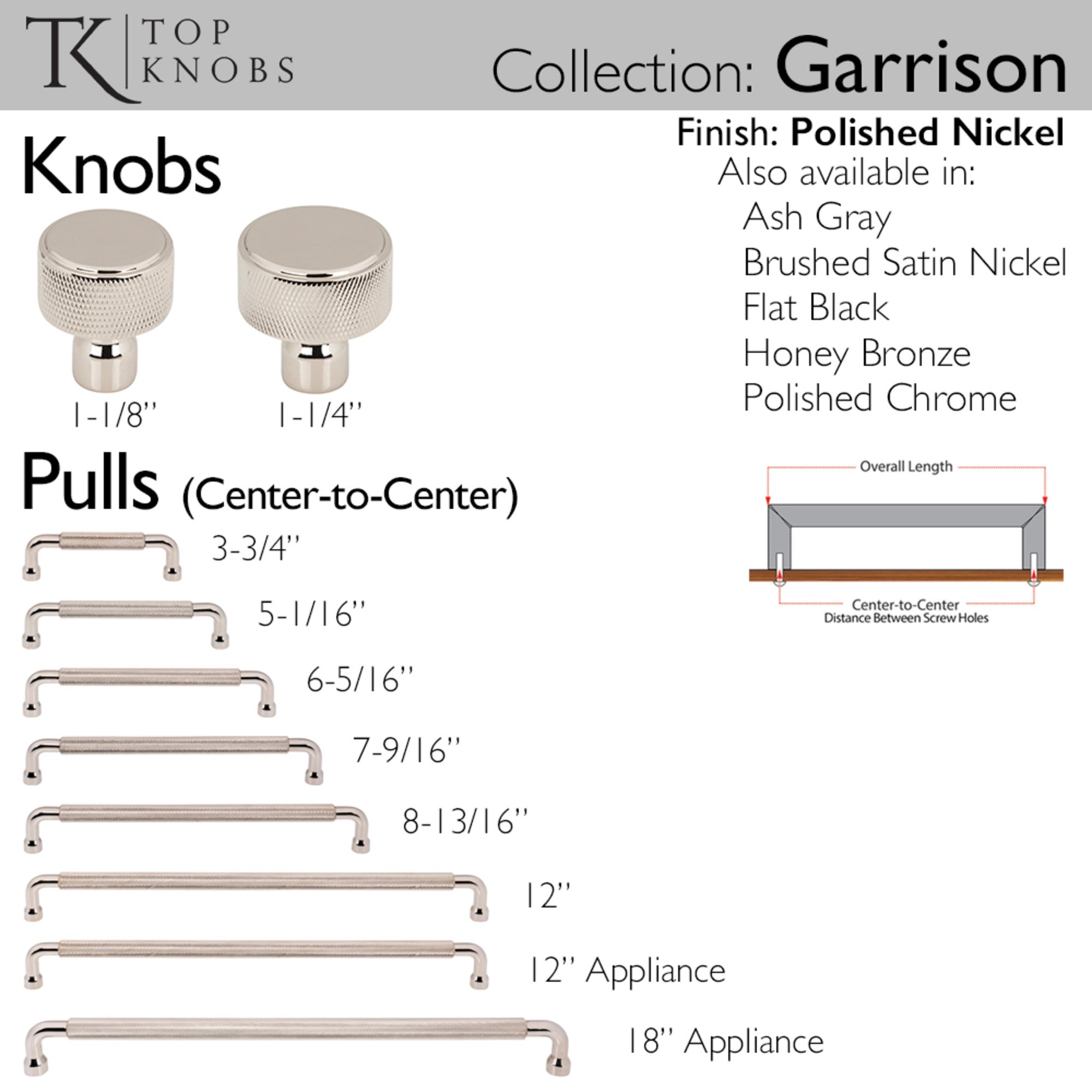 Garrison 1 1/8" Length Round Knob - Polished Nickel