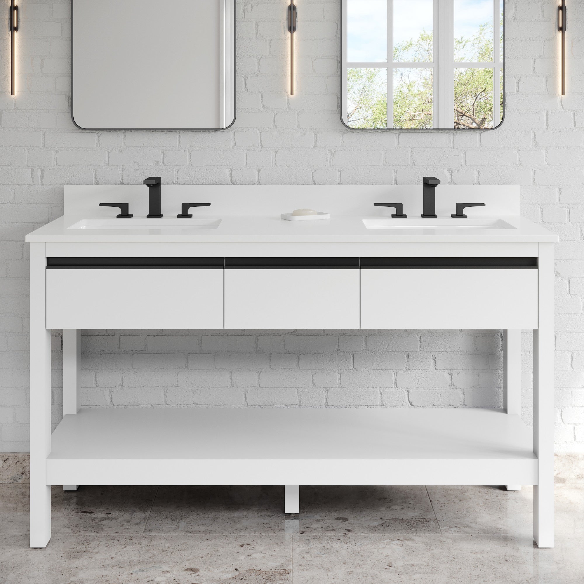 60" Jubilee Vanity – Double Bowl – White