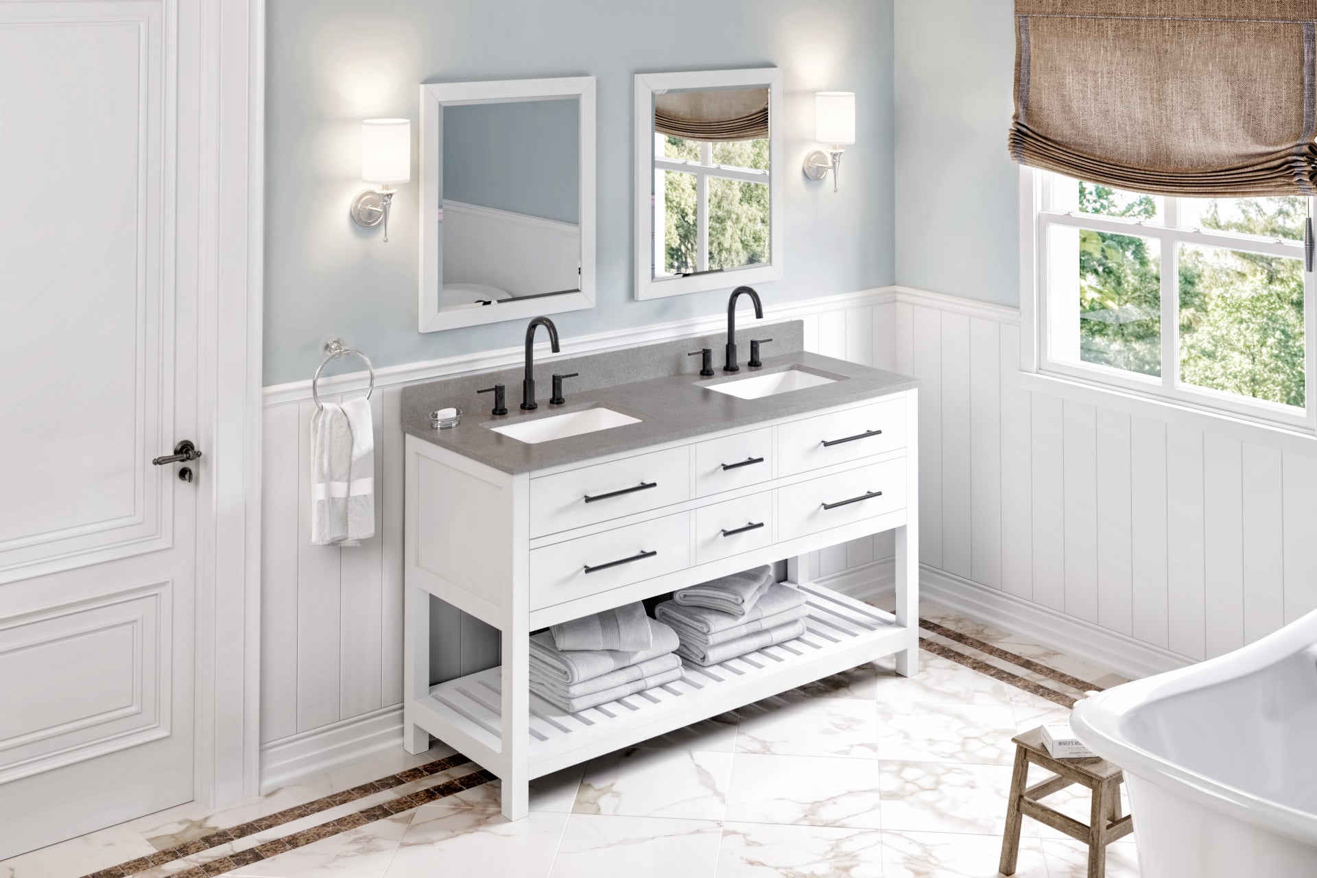 60" Wavecrest Vanity – Double Bowl – White