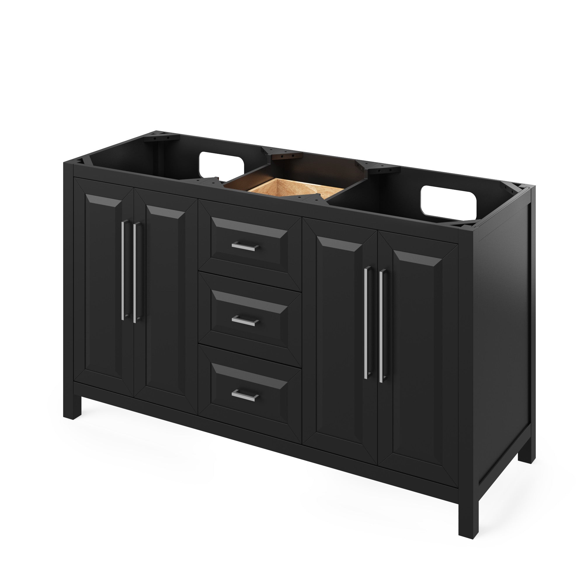 60" Black Cade Vanity, double bowl, Boulder Cultured Marble Vanity Top, two undermount rectangle bowls