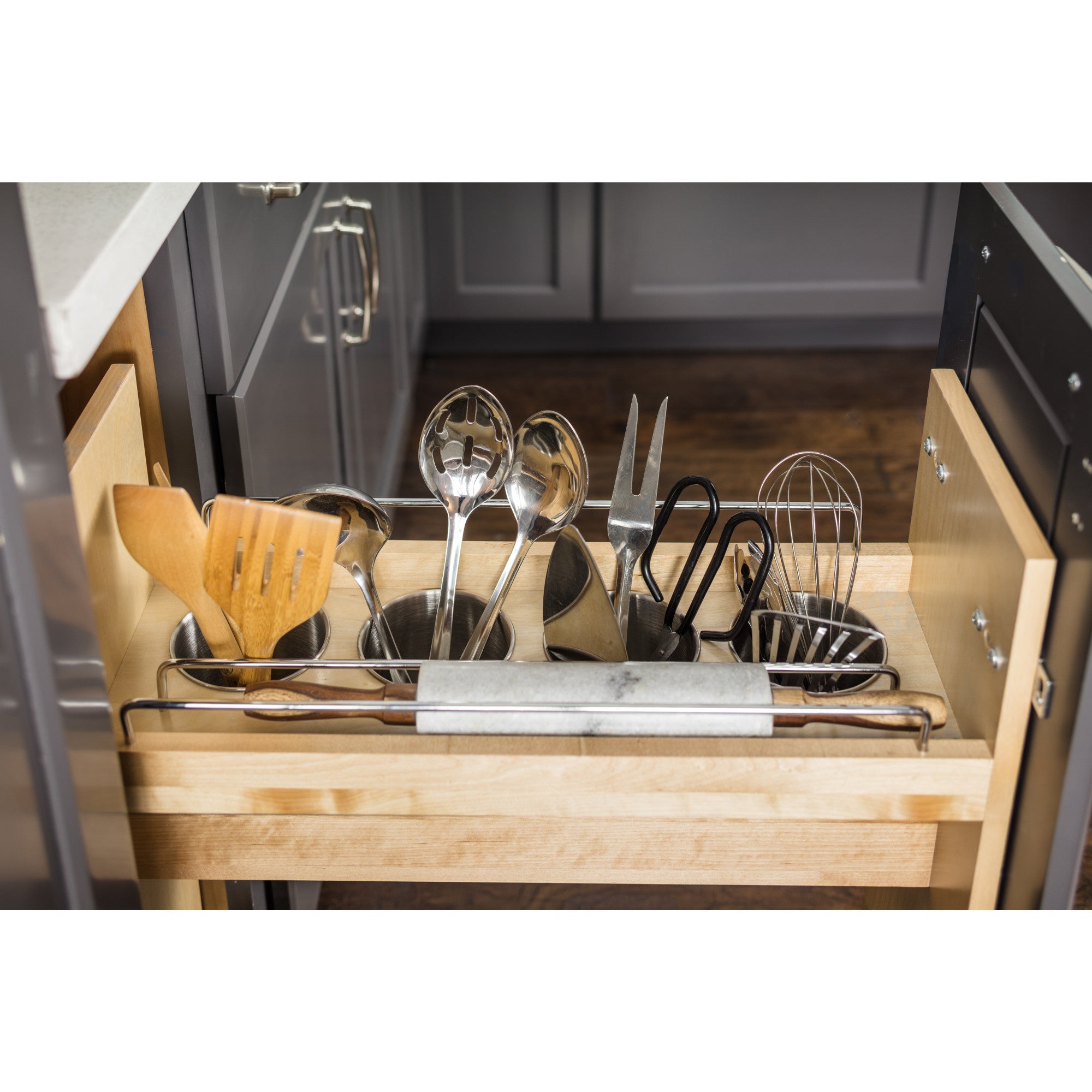 8" "No Wiggle" Utensil Bin Soft-close Base Cabinet Pullout