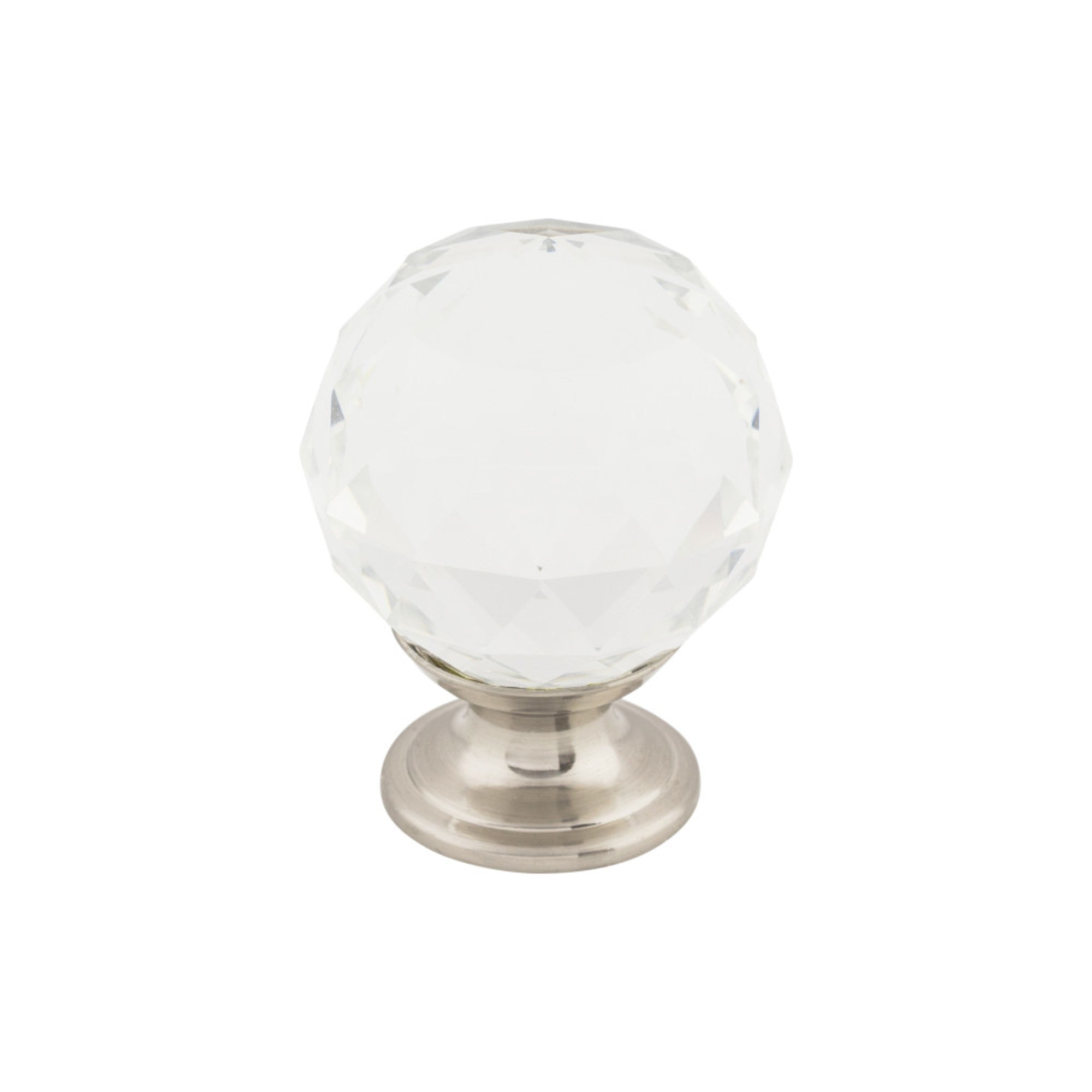 Clear Crystal 1 3/8" Diameter Round Knob - Brushed Satin Nickel