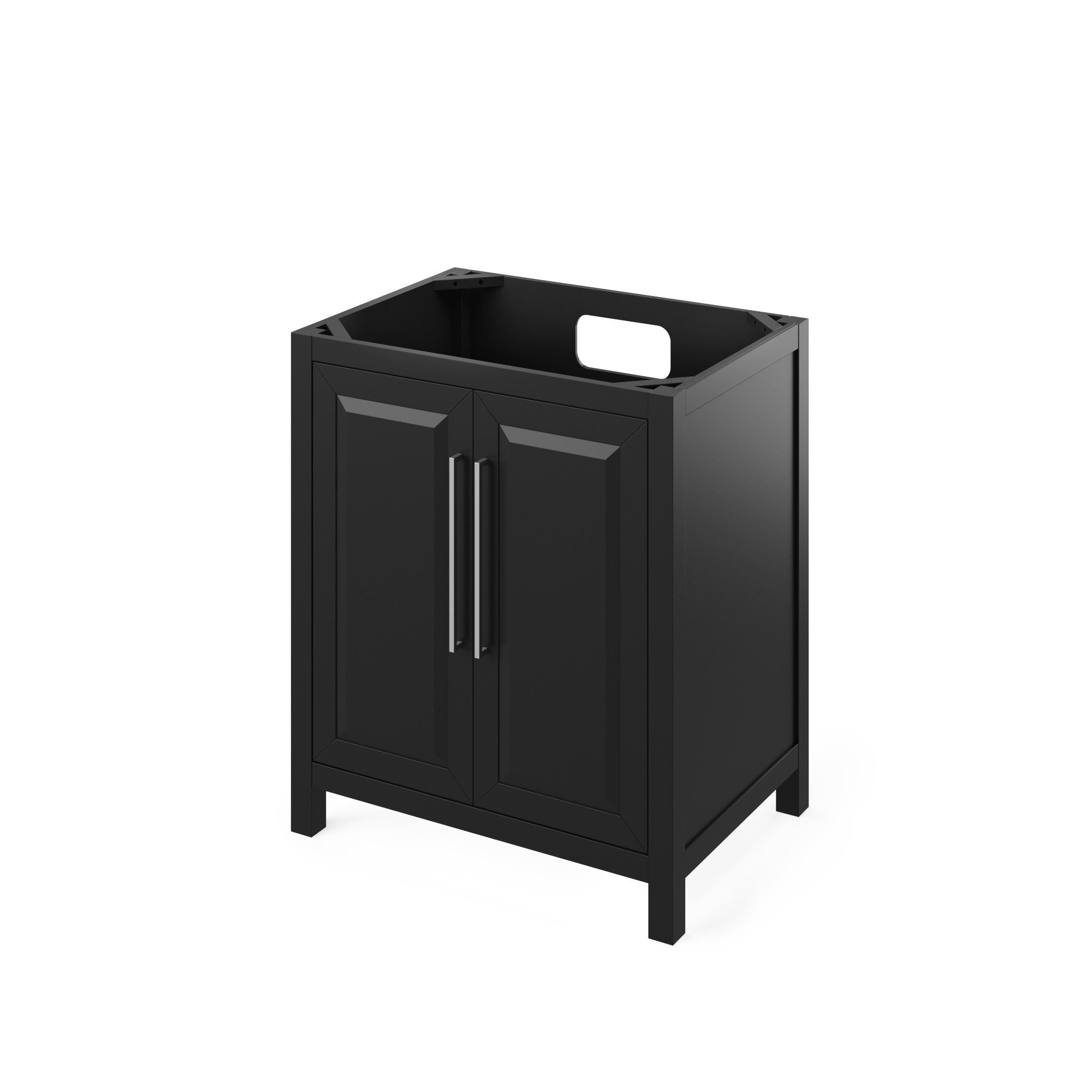 30" Black Cade Vanity, White Carrara Marble Vanity Top, undermount rectangle bowl