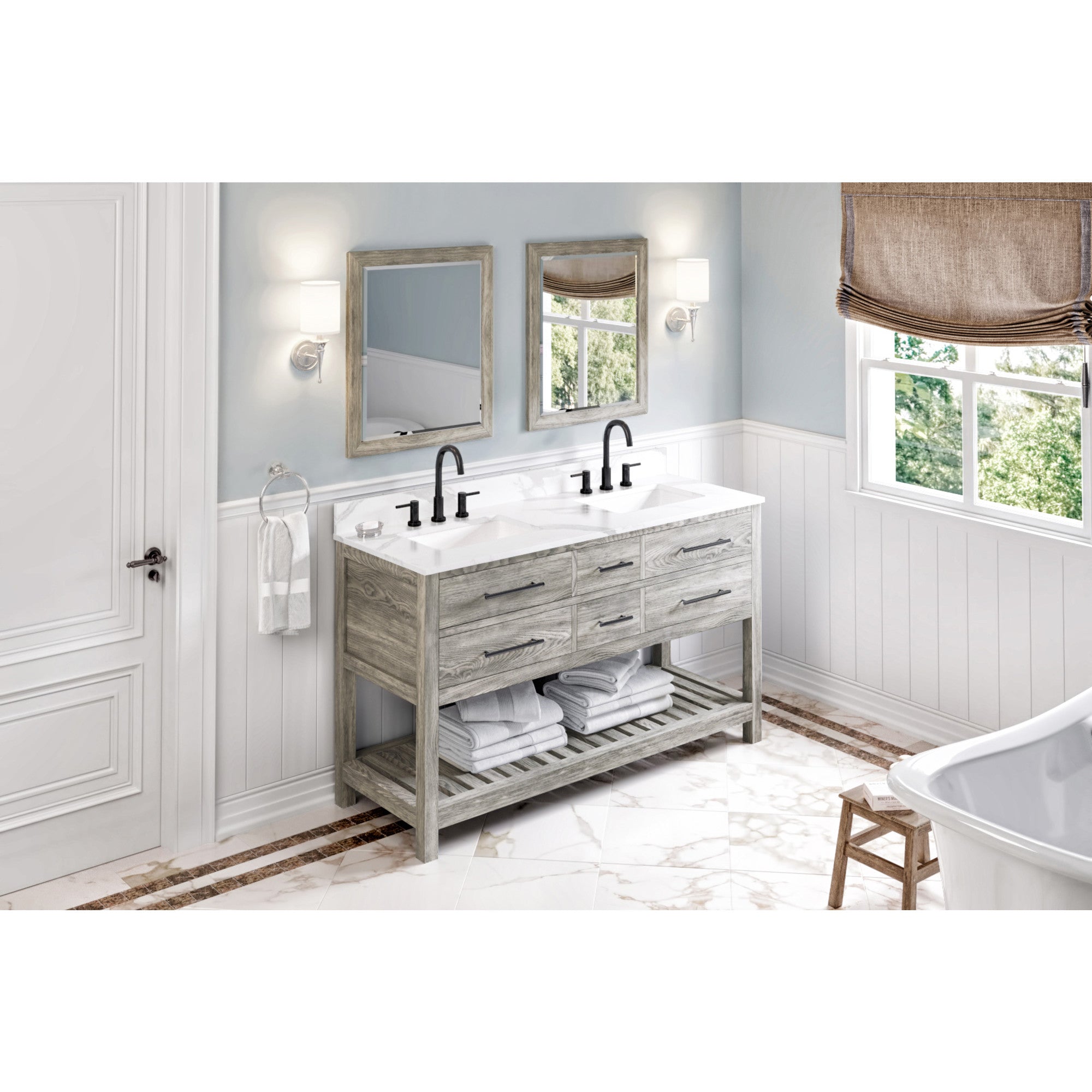 60" Wavecrest Vanity – Double Bowl – Weathered Grey