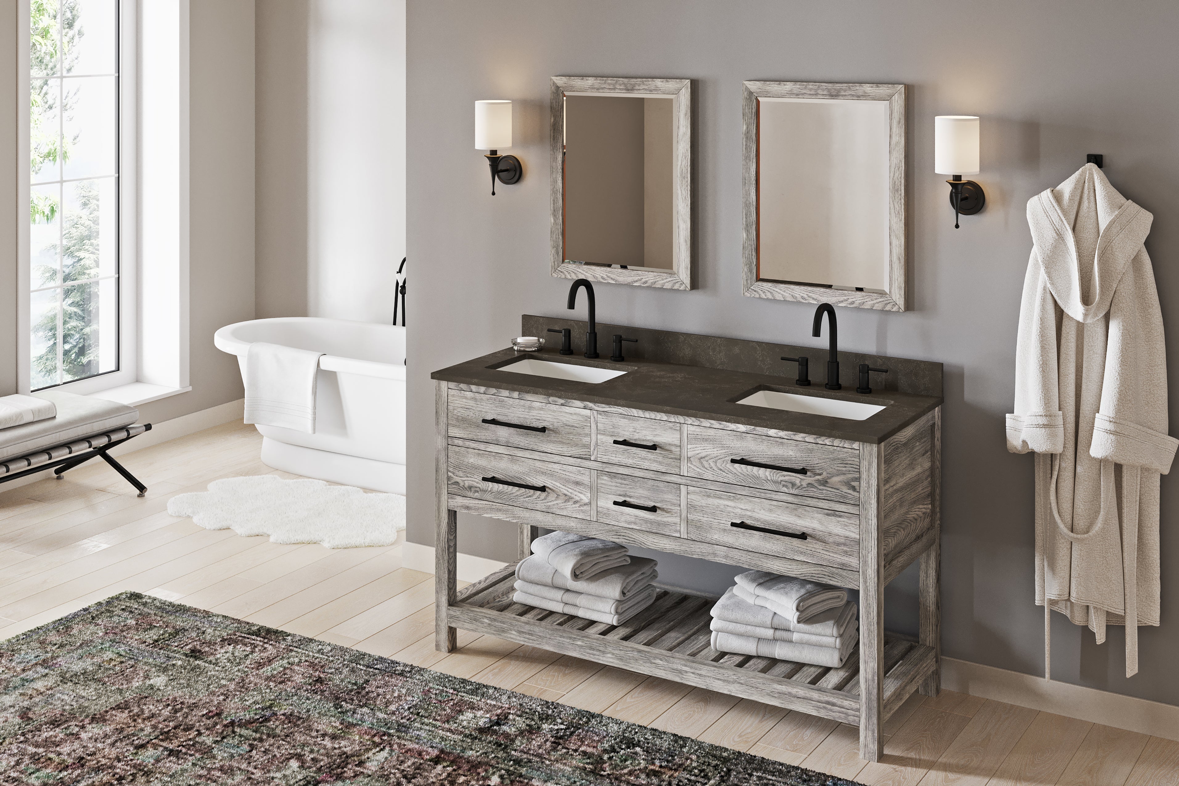 60" Wavecrest Vanity – Double Bowl – Weathered Grey