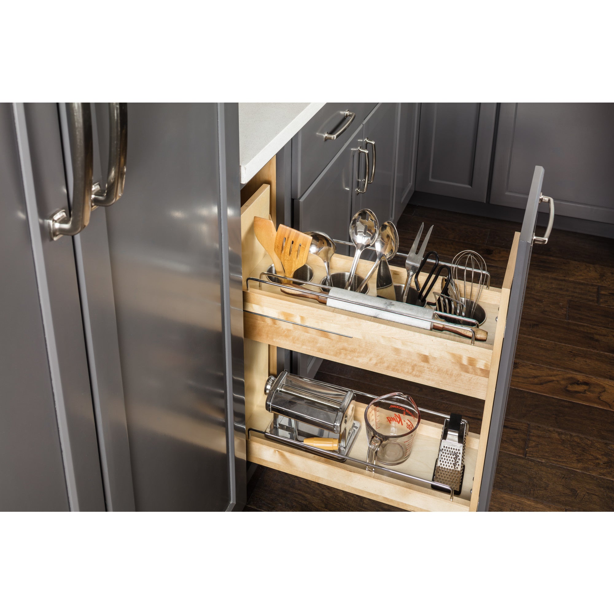 8" "No Wiggle" Utensil Bin Soft-close Base Cabinet Pullout