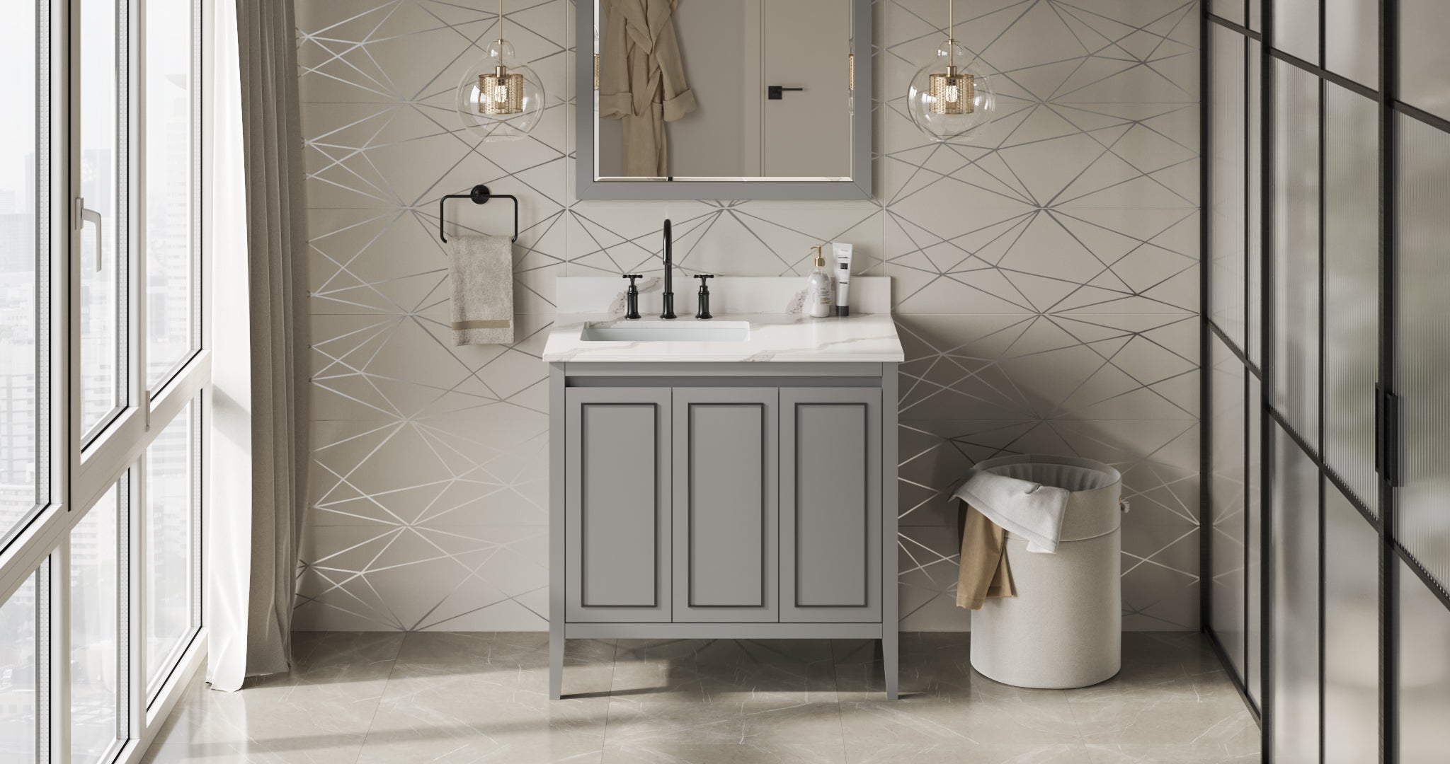 36" Percival Vanity – Left Offset – Grey