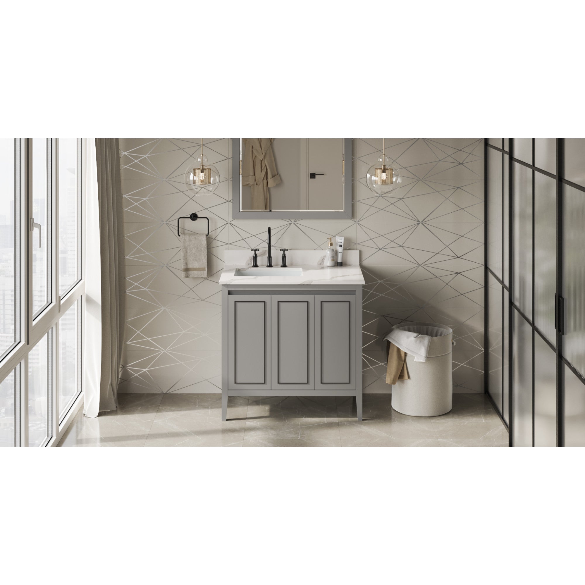 36" Percival Vanity – Left Offset – Grey